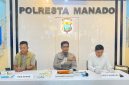 Kapolresta Manado Kombes Pol Irham Halid, saat konferensi pers didampingi, Kasat Narkoba Polresta Manado Kompol Hilman Muthalib dan Kasi Humas Iptu Agush Haryono, Senin, 13 April 2026.
