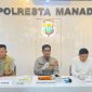 Kapolresta Manado Kombes Pol Irham Halid, saat konferensi pers didampingi, Kasat Narkoba Polresta Manado Kompol Hilman Muthalib dan Kasi Humas Iptu Agush Haryono, Senin, 13 April 2026.